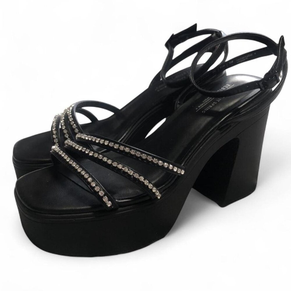 Rhinestone Black Platform Heels - Picture 4 of 7